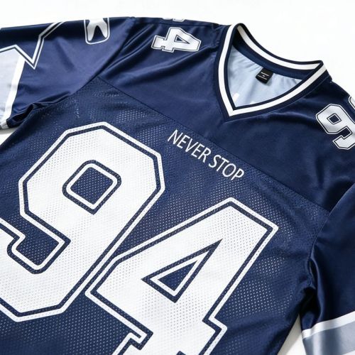 Custom Men's Navy Sublimation Mesh Team Jersey V-Neck