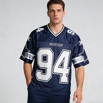 Custom Men's Navy Sublimation Mesh Team Jersey V-Neck