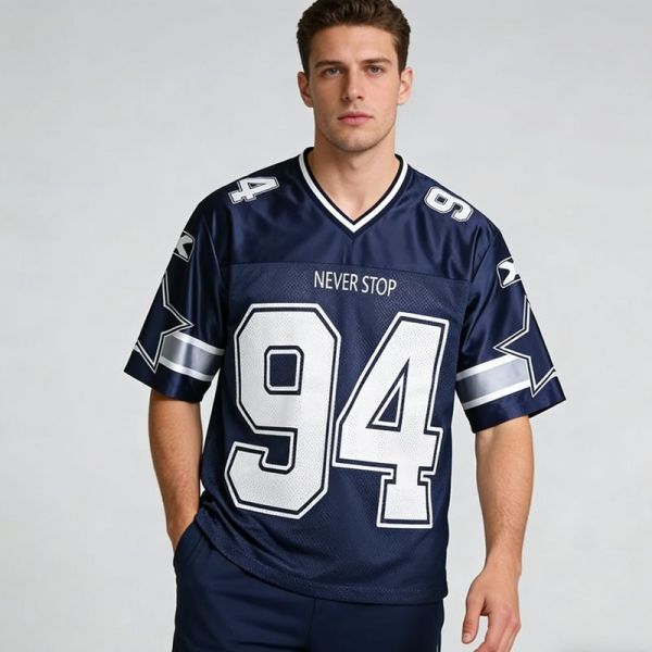 Custom Men's Navy Sublimation Mesh Team Jersey V-Neck