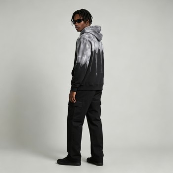 Sun Faded Spray Drip Print Heart Embroidery Hoodie | French Terry Kangaroo Pocket Hoodie |Custom Streetwear