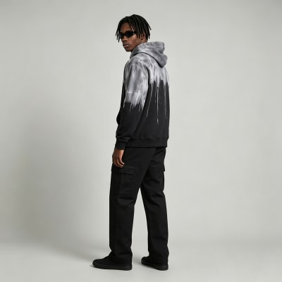 Sun Faded Spray Drip Print Heart Embroidery Hoodie | French Terry Kangaroo Pocket Hoodie |Custom Streetwear