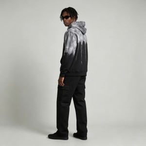 Sun Faded Spray Drip Print Heart Embroidery Hoodie | French Terry Kangaroo Pocket Hoodie |Custom Streetwear