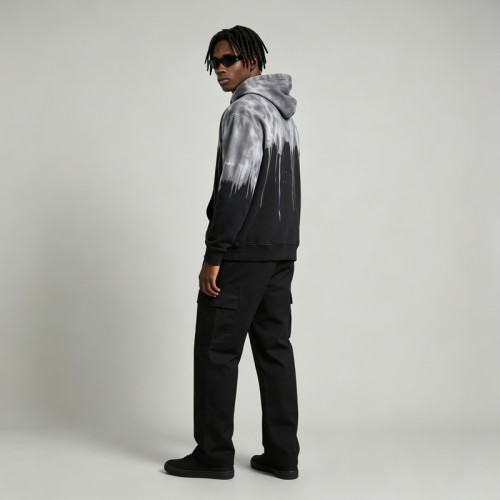 Sun Faded Spray Drip Print Heart Embroidery Hoodie | French Terry Kangaroo Pocket Hoodie |Custom Streetwear
