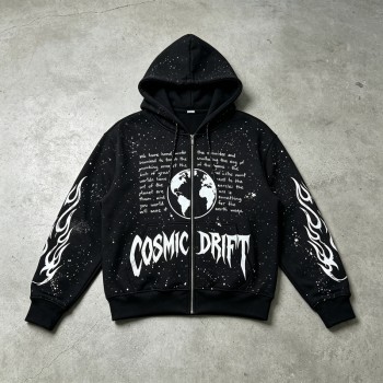 Screen Print Splash Ink Zip Up Hoodie | Oversized Fit | Street Daily Wear | Custom Streetwear Manufacturer