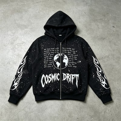 Screen Print Splash Ink Zip Up Hoodie | Oversized Fit | Street Daily Wear | Custom Streetwear Manufacturer
