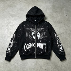 Screen Print Splash Ink Zip Up Hoodie | Oversized Fit | Street Daily Wear | Custom Streetwear Manufacturer