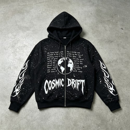 Screen Print Splash Ink Zip Up Hoodie | Oversized Fit | Street Daily Wear | Custom Streetwear Manufacturer