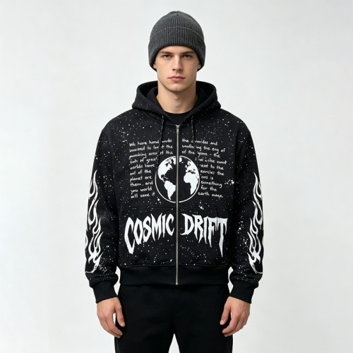 Screen Print Splash Ink Zip Up Hoodie | Oversized Fit | Street Daily Wear | Custom Streetwear Manufacturer