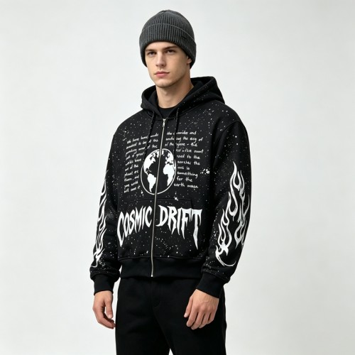 Screen Print Splash Ink Zip Up Hoodie | Oversized Fit | Street Daily Wear | Custom Streetwear Manufacturer
