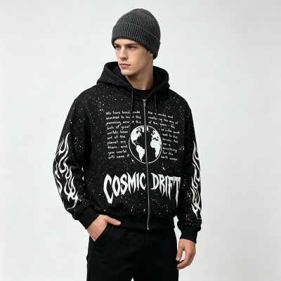 Screen Print Splash Ink Zip Up Hoodie | Oversized Fit | Street Daily Wear | Custom Streetwear Manufacturer