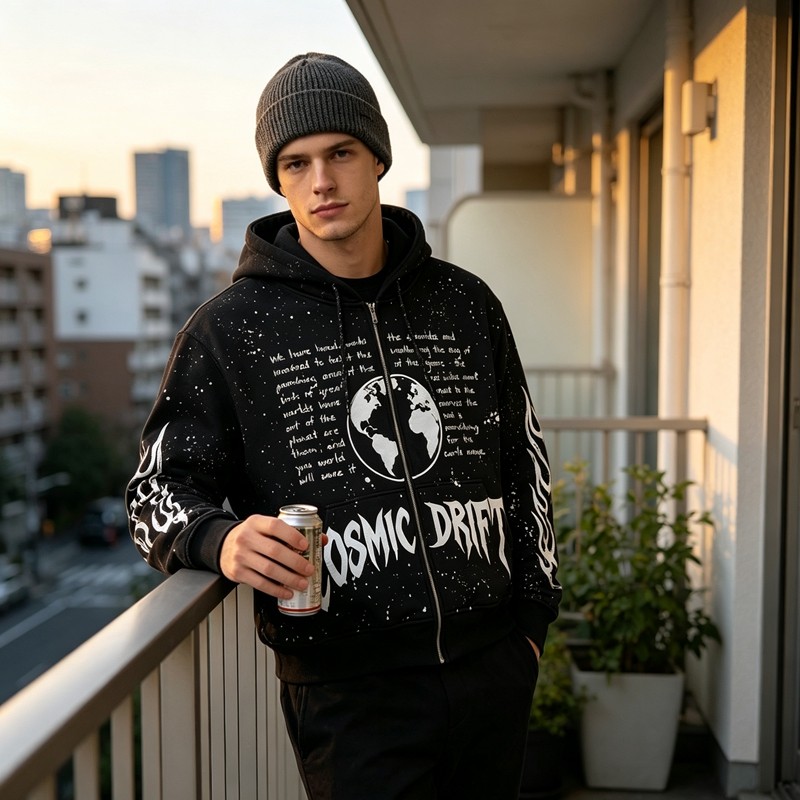 Screen Print Splash Ink Zip Up Hoodie