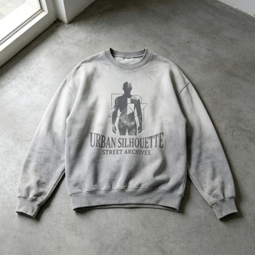 Spray Dye and Screen Print Crewneck Long sleeve t-shirt | Oversized Fit | Daily Street Casual Wear | Custom Streetwear