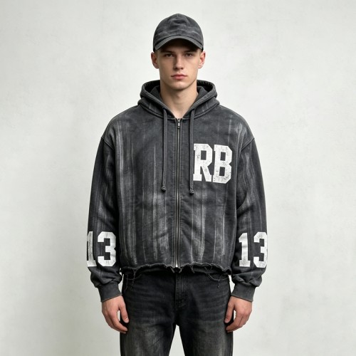 Distressed Washed Vintage Screen Print Zip Up Hoodie | Daily Street Outfit | Custom Streetwear Manufacturer