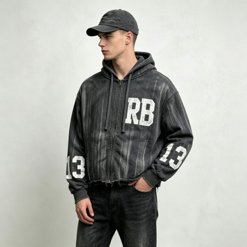 Distressed Washed Vintage Screen Print Zip Up Hoodie | Daily Street Outfit | Custom Streetwear Manufacturer