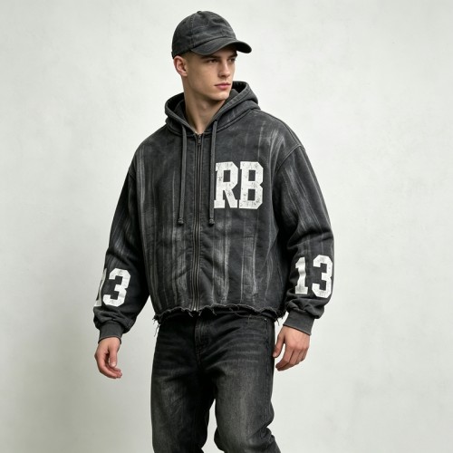 Distressed Washed Vintage Screen Print Zip Up Hoodie | Daily Street Outfit | Custom Streetwear Manufacturer