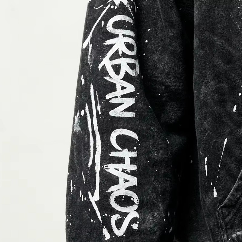 Washed Splatter Ink Screen Print Star Full Zip Hoodie