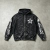 Washed Splatter Ink Screen Print Star Full Zip Hoodie | Speckle Paint Drip Graphic Effect | OEM Streetwear