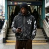 Washed Splatter Ink Screen Print Star Full Zip Hoodie | Speckle Paint Drip Graphic Effect | OEM Streetwear