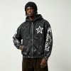 Washed Splatter Ink Screen Print Star Full Zip Hoodie | Speckle Paint Drip Graphic Effect | OEM Streetwear