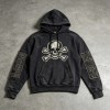 Washed Applique Skull Crossbone Hoodie | Frayed Raw Edge Patch Detail | Streetwear Manufacturer