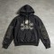 Washed Applique Skull Crossbone Hoodie | Frayed Raw Edge Patch Detail | Streetwear Manufacturer
