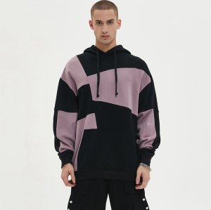 Custom Men's Irregular Color-Block Patchwork Hoodie 100% Cotton