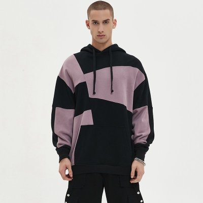 Custom Men's Irregular Color-Block Patchwork Hoodie 100% Cotton
