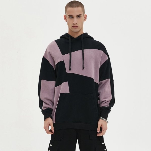 Custom Men's Irregular Color-Block Patchwork Hoodie 100% Cotton