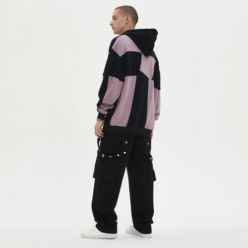 Custom Men's Irregular Color-Block Patchwork Hoodie 100% Cotton