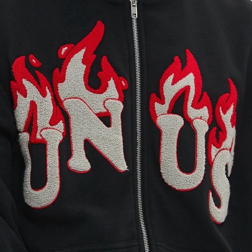Custom Men's Flame Towel Embroidery Zip Hoodie Cotton Blend