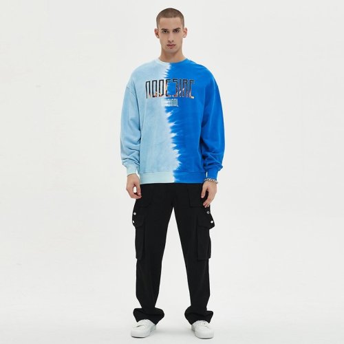 Custom Men's Tie-Dye Tonal Half-Panel Pullover Hoodie 100% Cotton