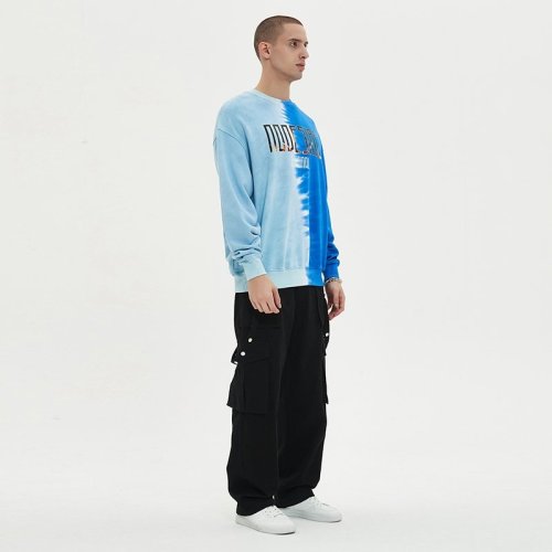 Custom Men's Tie-Dye Tonal Half-Panel Pullover Hoodie 100% Cotton