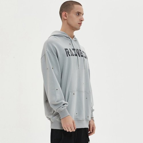 Custom Men's Grommet Detail Creative Hoodie 100% Cotton