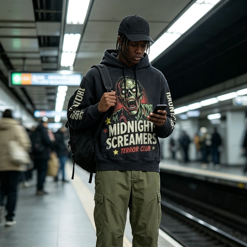 Washed DTG Print Zombie Hoodie