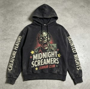 Washed DTG Print Zombie Hoodie | Vintage Washed Distressed | Heavy Cotton Oversize | Custom Streetwear