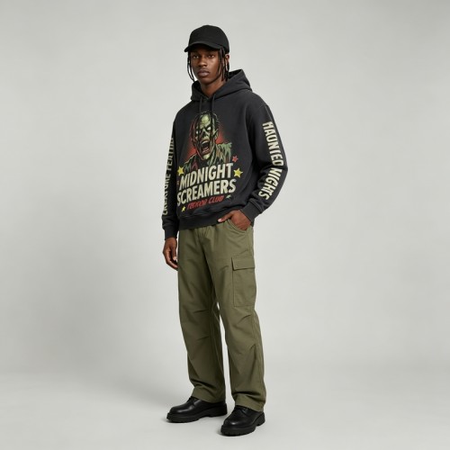 Washed DTG Print Zombie Hoodie | Vintage Washed Distressed | Heavy Cotton Oversize | Custom Streetwear
