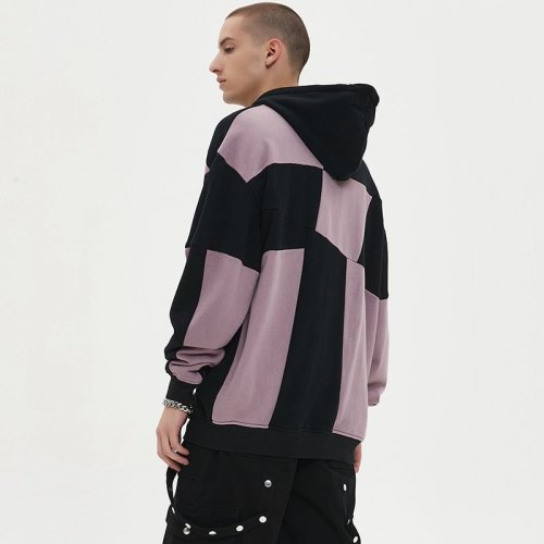 Custom Men's Irregular Color-Block Patchwork Hoodie 100% Cotton