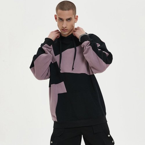 Custom Men's Irregular Color-Block Patchwork Hoodie 100% Cotton