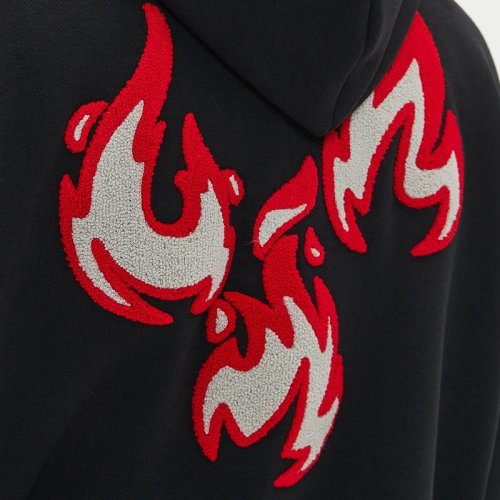 Custom Men's Flame Towel Embroidery Zip Hoodie Cotton Blend