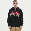 Custom Men's Flame Towel Embroidery Zip Hoodie Cotton Blend