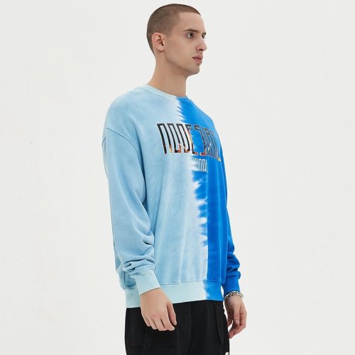 Custom Men's Tie-Dye Tonal Half-Panel Pullover Hoodie 100% Cotton