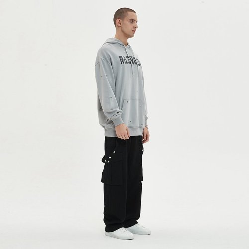 Custom Men's Grommet Detail Creative Hoodie 100% Cotton