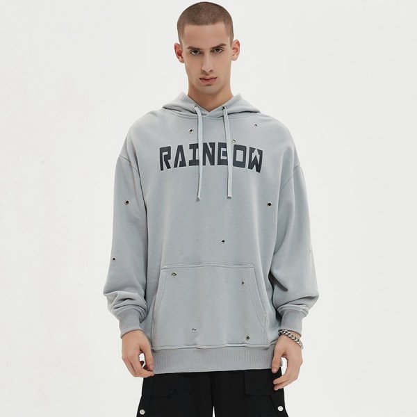 Custom Men's Grommet Detail Creative Hoodie 100% Cotton