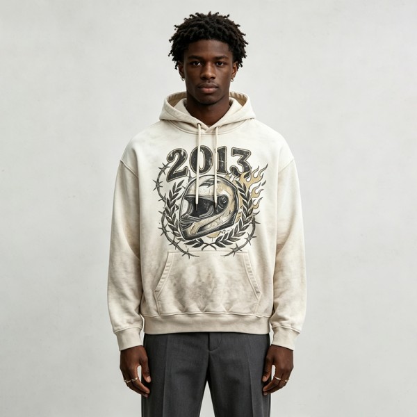 Washed Spray Dye DTG Print Helmet Graphic Hoodie | Vintage Distressed | Custom Streetwear