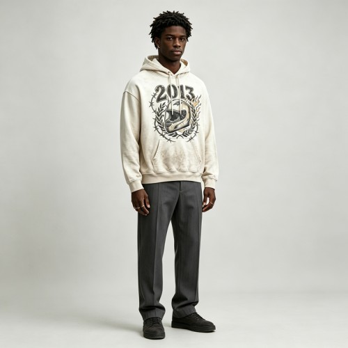 Washed Spray Dye DTG Print Helmet Graphic Hoodie | Vintage Distressed | Custom Streetwear
