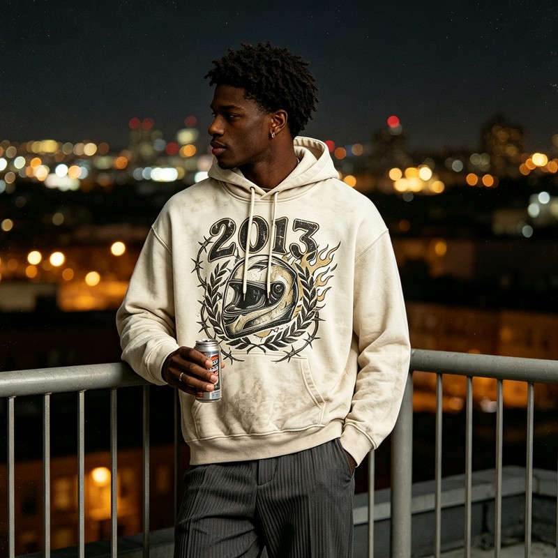 Washed Spray Dye DTG Print Helmet Graphic Hoodie