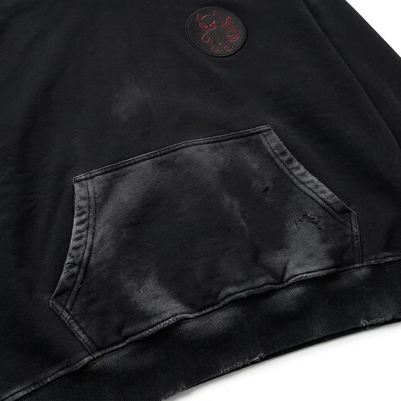 Spray Dye Gradient Washed Devil Applique Hoodie