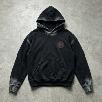 Spray Dye Gradient Washed Devil Applique Hoodie | French Terry Kangaroo Pocket Hoodie | Custom Streetwear
