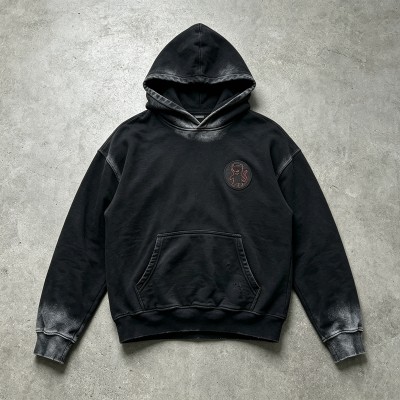 Spray Dye Gradient Washed Devil Applique Hoodie | French Terry Kangaroo Pocket Hoodie | Custom Streetwear