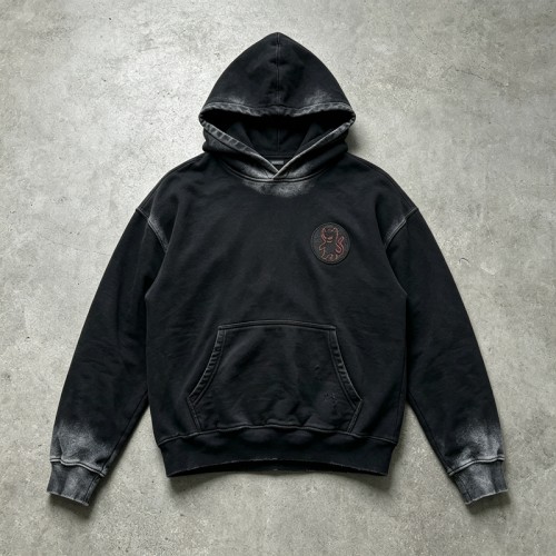 Spray Dye Gradient Washed Devil Applique Hoodie | French Terry Kangaroo Pocket Hoodie | Custom Streetwear